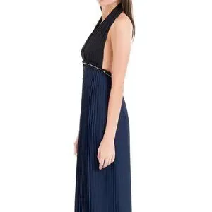 Max Studio Dresses Max Studio Black Navy Pleated Embellished